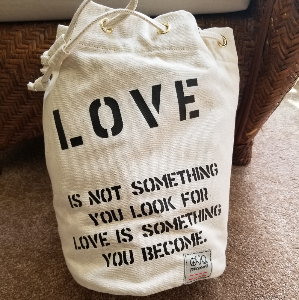 Peace Love World Canvas bucket backpack